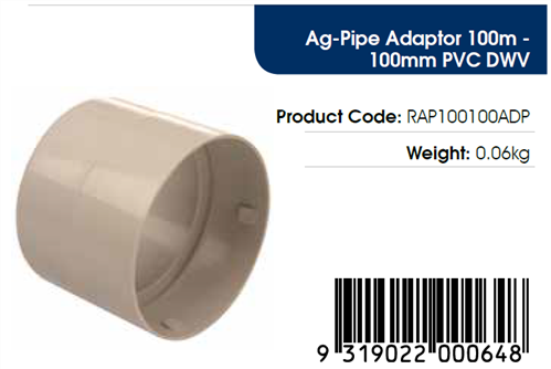 AGFLO 100mm ADAPTOR to 100mm PVC | Agnew Building Supplies