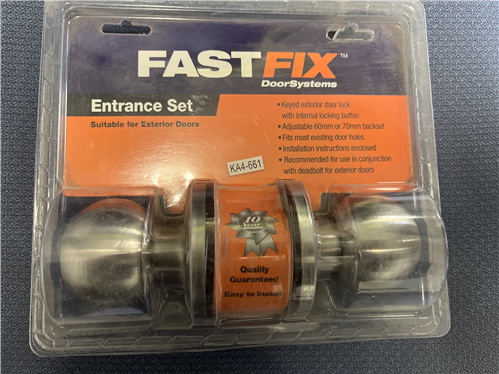 KNOB SET ENTRANCE (FASTFIX) SATIN STAINLESS STEEL (DLTD) #53881