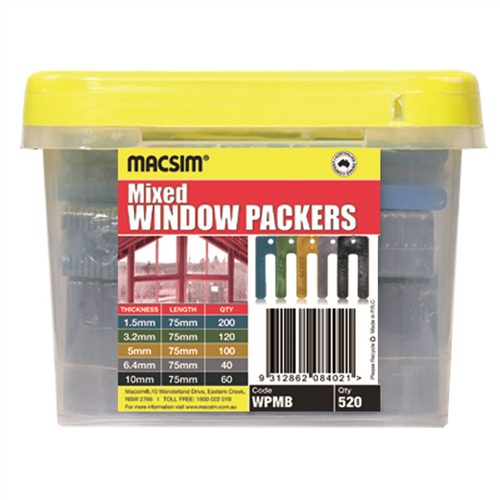 WINDOW PACKERS (MACSIM) MIXED 75mm x 1.5, 3.2, 5.0, 6.4 & 10mm PK520