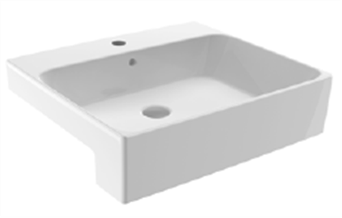 BASIN SEMI RECESSED GEMELLI RECT. 1TH POP UP WASTE 550 X 480mm