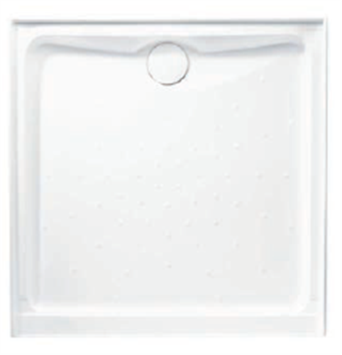 SHOWER BASE EVO POLYMARBLE WHITE REAR OUTLET SQ ANTI SKID 900 X 900mm