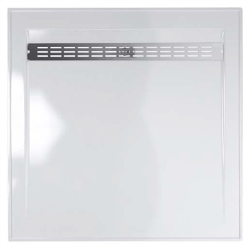 SHOWER BASE BAROSSA POLYMARBLE WHITE REAR OUTLET SS GRATE