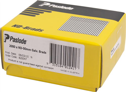 PASLODE 14GA ND50 GALVANISED BRADS 50mm PK2000