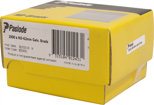 PASLODE 14GA ND62 GALVANISED BRADS 62mm PK2000