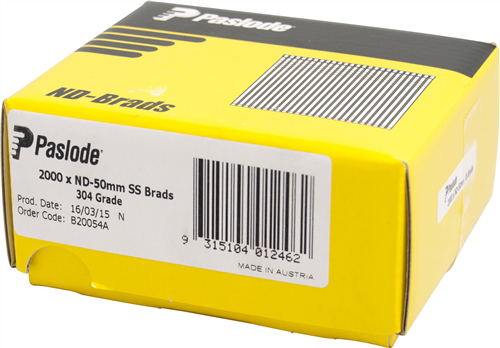 PASLODE 14GA ND50 STAINLESS STEEL BRADS 50mm PK2000