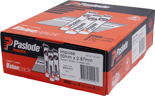 PASLODE IMPULSE (GAS) BRIGHT STEEL D HEAD NAIL VP PK3000 - 50 x 2.87mm