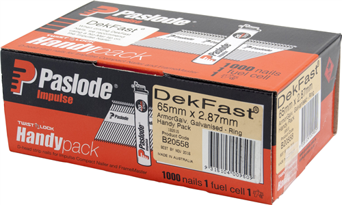 PASLODE IMPULSE (GAS) DECKFAST ARMOUR GALVANISED D-HEAD NAILS HP PK1000 - 65mm