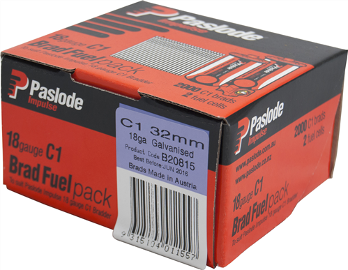 PASLODE IMPULSE (GAS) STRAIGHT BRAD GALVANISED 18G C1 SERIES PK2000 - 32mm