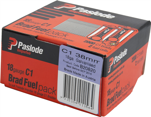 PASLODE IMPULSE (GAS) STRAIGHT BRAD GALVANISED 18G C1 SERIES PK2000 - 38mm