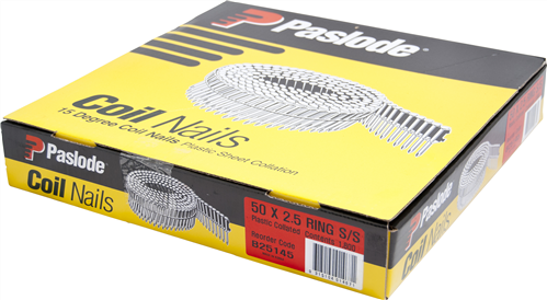 PASLODE  STAINLESS STEEL 15° PLASTIC COLLATED COIL RING PK1800 - 50 x 2.5mm