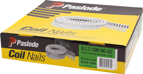 PASLODE  HD GALVANISED 15° PLASTIC COLLATED COIL RING DOME PK1800 - 60 x 2.7mm