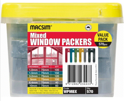 WINDOW PACKERS (MACSIM) MIXED 75mm x 1.0, 1.5, 3.2, 5.0, 6.4 & 10mm PK570