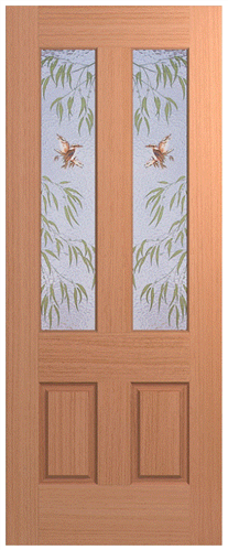 HUME DOOR XS3 SAVOY JOINERY (SPM) MAPLE (STAIN GRADE) (BEADING BOTH SIDES) GLAZED KOOKABURRA GREEN LEAVES 2040 x 820 x 40mm