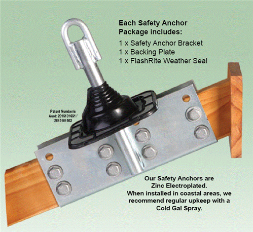 ROOF SAFETY ANCHOR BRACKET (ZINC PLATED) with BLACK WEATHER SEAL