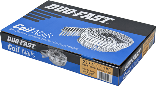 DUO-FAST  0° MECH GALVANISED COLLATED COIL SHMG NAIL PK1800 - 2.5 x 40mm