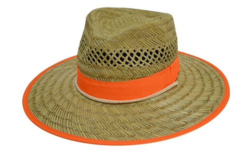 SUN HAT STRAW HiViS BAND ADJUSTABLE CHIN CORD