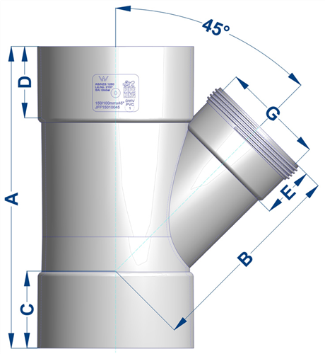 SEWER PIPE 100mm x 65mm PLAIN REDUCING JUNCTION F+F 45°