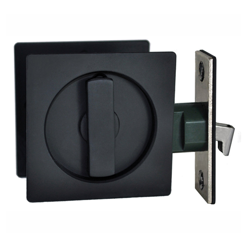 SLIDING CAVITY DOOR SQUARE BACKPLATE PRIVACY SET with EDGE PULL