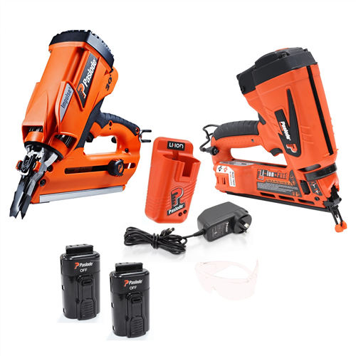 PASLODE PAIR - FRAMEMASTER & TRIMMASTER 2 x BATTERIES & CHARGER (DLTD)