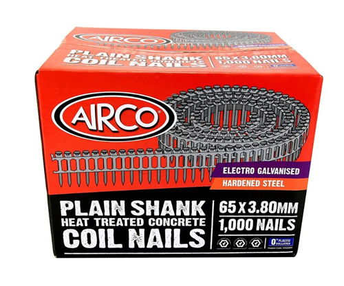 CONCRETE NAILS HARDENED 0° PLASTIC COIL FLAT HD GALV - 3.80 x 65mm - CCP65W8-H