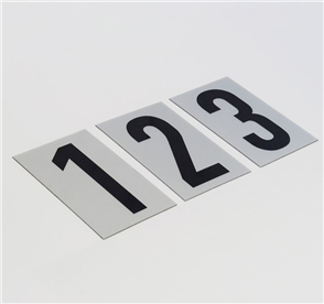 SANDLEFORD NUMERAL / NUMBER BLACK ON SILVER SELF ADHESIVE 55 X 85MM