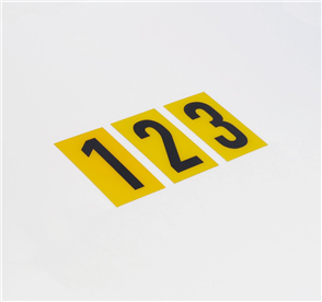 NUMBERS/NUMERALS/LETTERS "BREEZE" BLACK on YELLOW 60mm SELF ADHESIVE