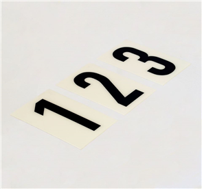 NUMBERS/NUMERALS/LETTERS "BREEZE" BLACK on WHITE 85mm SELF ADHESIVE