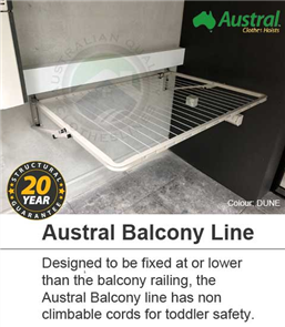 AUSTRAL CLOTHES LINE FOLD DOWN BALCONY 18 with VERTICAL CORDS 1260 x 940mm