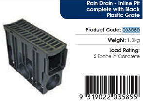 RELN RAIN DRAIN INLINE PIT COMPLETE WITH GRATE