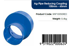 AGFLO 65mm REDUCING COUPLING from 100mm