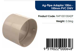 AGFLO 100mm ADAPTOR to 100mm PVC